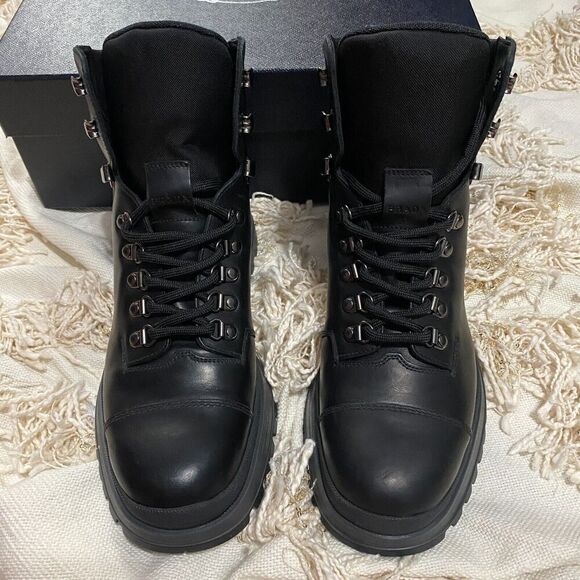 Prada Men\'s Leather Hiking Combat Boots Black Size 6 NEW main image 12